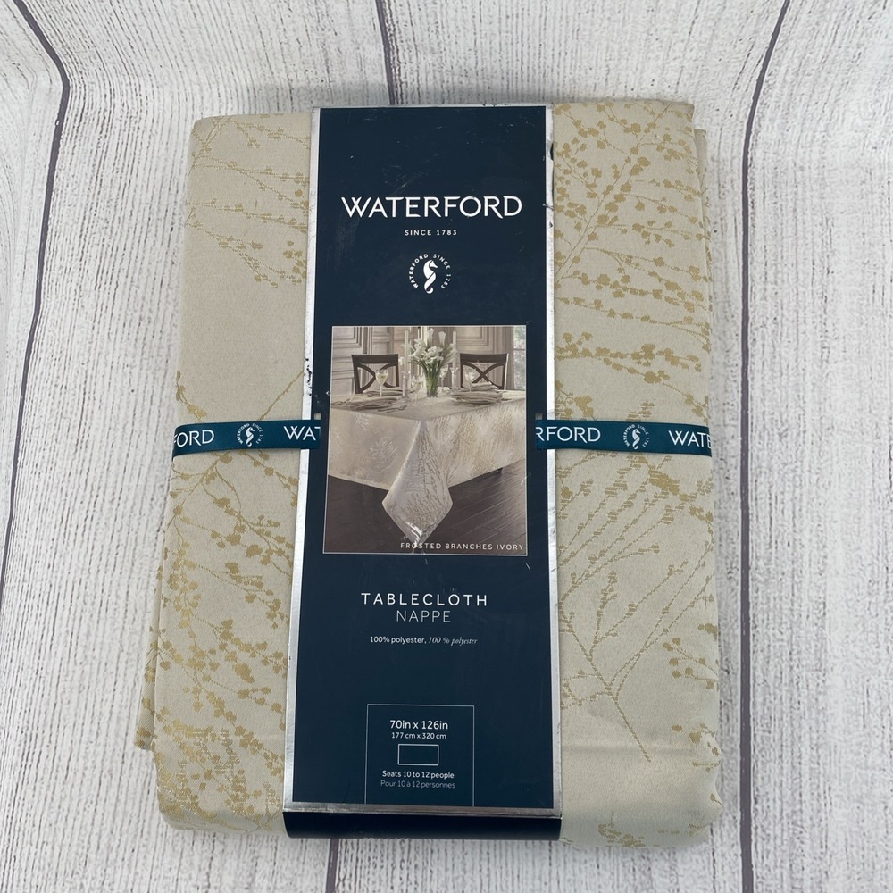 Waterford Tablecloth 70 x 126 Frosted Branches Ivory Nappe Jacquard Holiday
